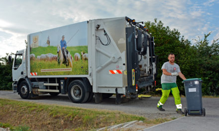 Une flotte de camions de collecte décorée aux couleurs de la Petite Camargue