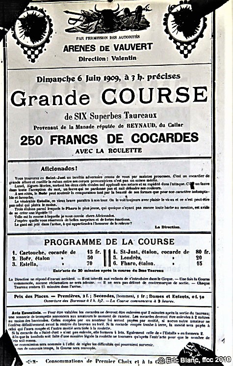 Affiche de la Grande Course en 1909 à Vauvert