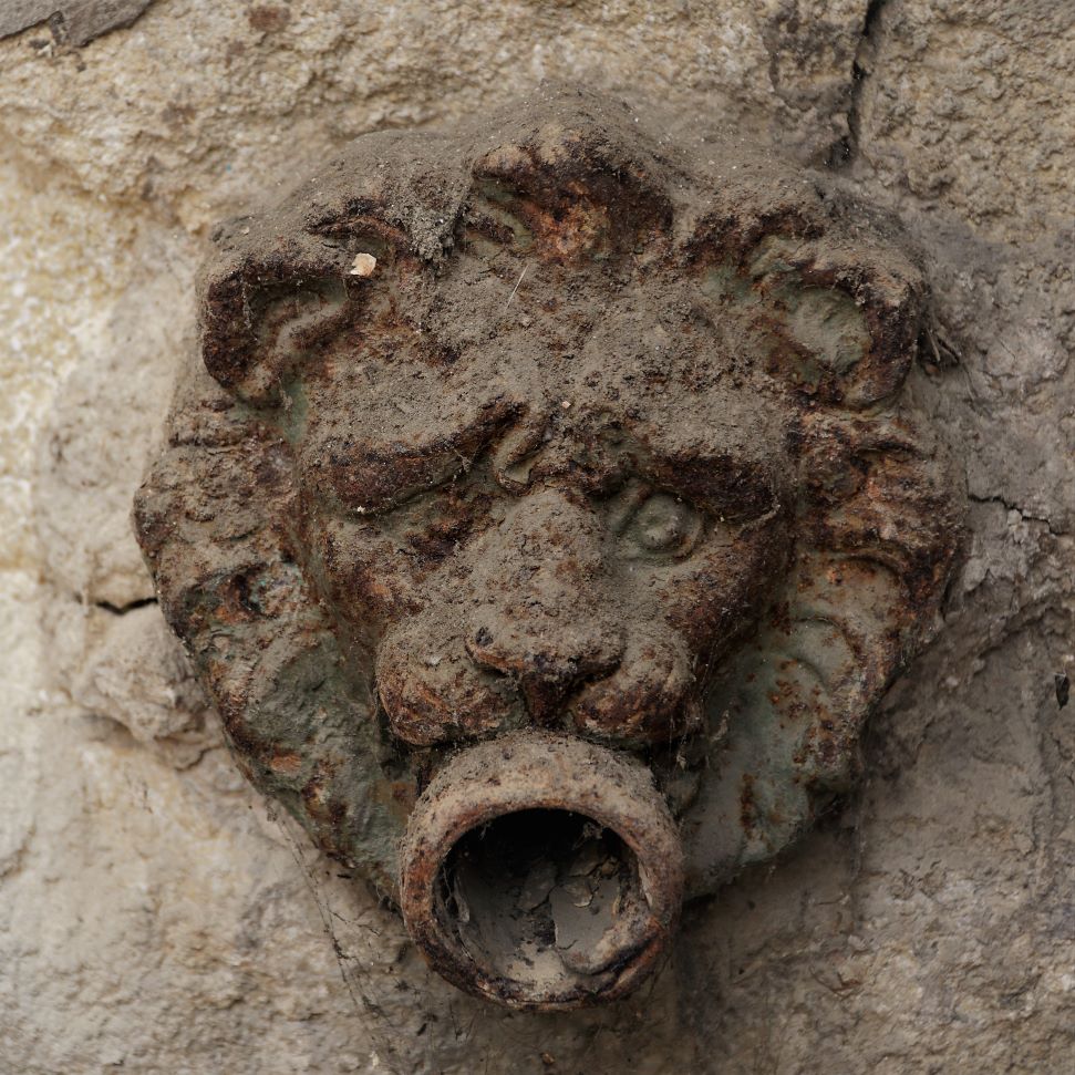 détail bec verseur tête de lion