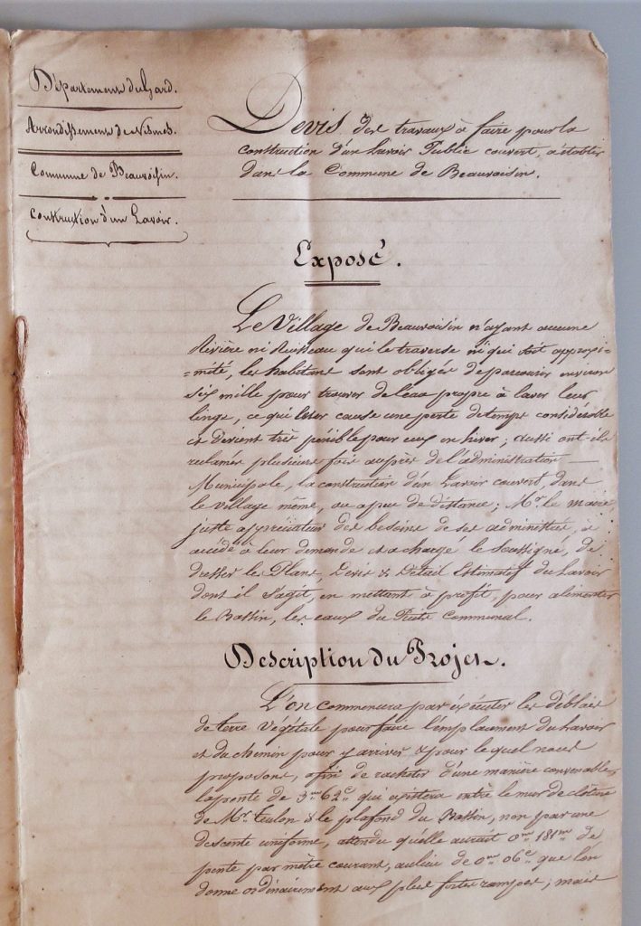 Rapport sur la construction du lavoir